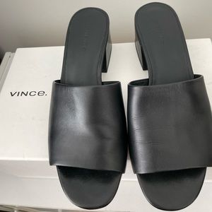 Vince leather Karissa slide sandal. Black size 6. Gently worn. Includes box.